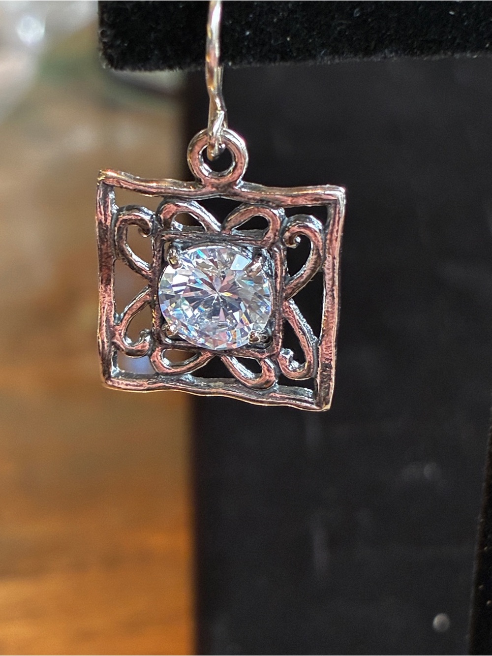 Silpada Sterling Silver Filigree Drop Earrings with Clear Swarovski crystals - Picture 4 of 5
